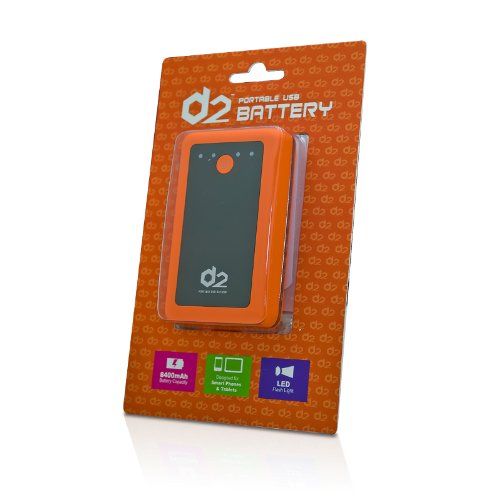  Digital2 D2 Portable USB Battery 8400 mAh with built in LED flashlight and Dual Charging Capability - Orange (EP-8400B_OR)