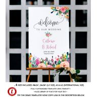 /Digitalworkofart Fully Editable Welcome Wedding Sign, Boho Wedding, Printable Wedding Sign, Floral Sign, Custom Welcome Sign, Sign Template #CC169-WWS
