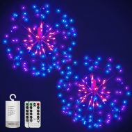 Digitblue Hanging Starburst Light 2 Pack Outdoor String Lights, Waterproof 3 Heads with 198 Led Micro Lights, Holiday Mood Light 8 Modes Christmas Twinkle Lights Festival Decoratio