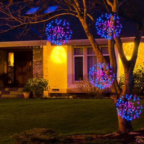  Digitblue Hanging Starburst Light 2 Pack Outdoor String Lights, Waterproof 3 Heads with 198 Led Micro Lights, Holiday Mood Light 8 Modes Christmas Twinkle Lights Festival Decoratio