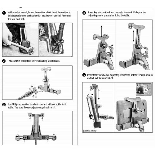  DigitlMobile Digitl Tablet Car Mount Seat Bolt SUV or Truck Key Lock Holder for Lenovo Tab 10E10M10P10E8E7 Tablets wAnti-Vibration 23 inch Gooseneck (with or Without case)