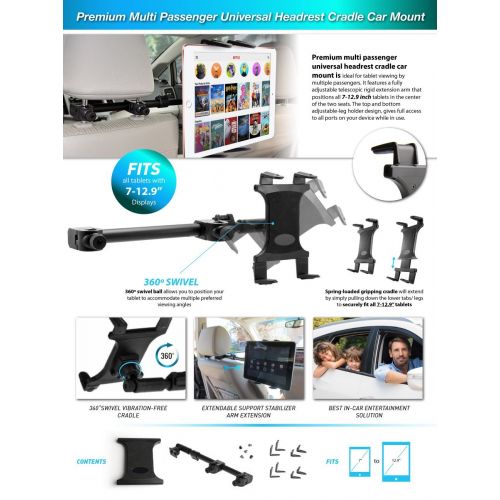  DigitlMobile Digitl Headrest Tablet Car Mount Multi Passenger Viewing Vehicle Holder for Samsung Galaxy ViewView 2 wAnti-Vibration Arm Extender (with or Without case)