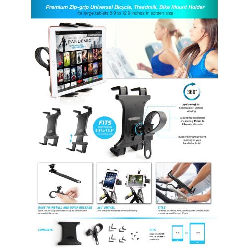  DigitlMobile Bike Mount, Cycling Exercise Bike Mount Treadmill Holder for Apple iPad Pro  Trek HD, Primetime  Motorola Tab (10-12.9) Tablets and Convertible Laptops w Anti-Vibration Cradle(w