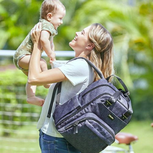  [아마존베스트]Dikaslon Diaper Bag Backpack Large Capacity Nappy Baby Bags with Insulated Pockets and Changing Pad Waterproof Unisex Travel Back Pack for Mom and Dad Blue