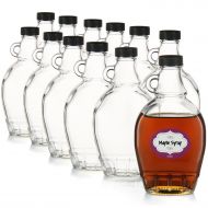 DilaBee Case of 12-8 Ounce, Empty Clear Glass Syrup Bottles with Air-tight Lids - Great for Syrups, Essential Oils and More - Elegant Design