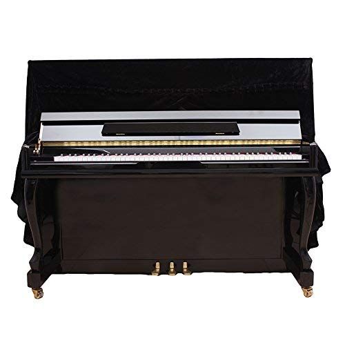  Dilwe Upright Piano Cover, Colorfast Pleuche Full Piano Dust Proof Decorated Cover(Black)