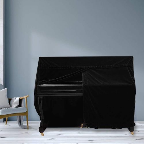  Dilwe Upright Piano Cover, Colorfast Pleuche Full Piano Dust Proof Decorated Cover(Black)
