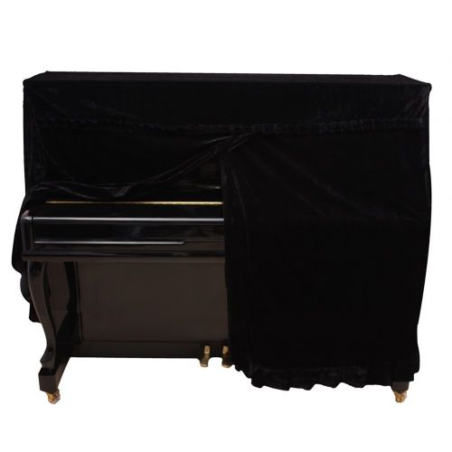  Dilwe Upright Piano Cover, Colorfast Pleuche Full Piano Dust Proof Decorated Cover(Black)