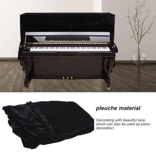  Dilwe Upright Piano Cover, Colorfast Pleuche Full Piano Dust Proof Decorated Cover(Black)