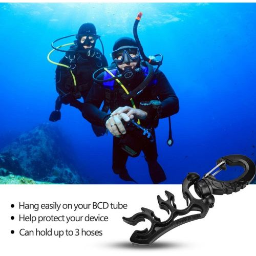  [아마존베스트]Dilwe Diving Regulator Hose, 3 Colors Underwater Scuba Diving Plastic Double BCD Hose Holder with Clip Hook