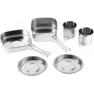 Dilwe Camping Cookware Set, 6 Pieces Stainless Steel Pan Pot Plate Cup Cooking Tools for Hiking