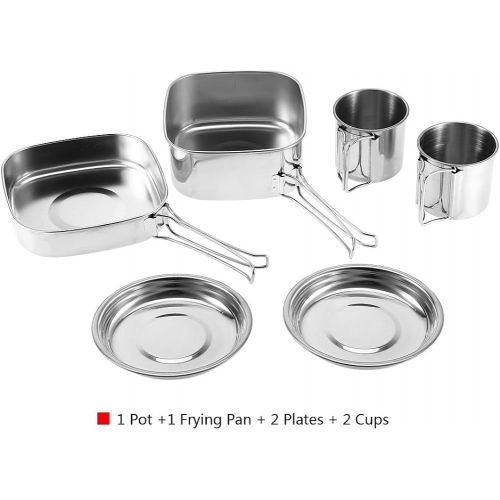  Dilwe Camping Cookware Set, 6 Pieces Stainless Steel Pan Pot Plate Cup Cooking Tools for Hiking