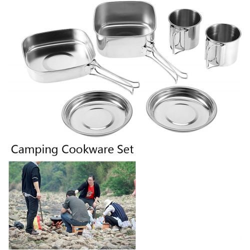  Dilwe Camping Cookware Set, 6 Pieces Stainless Steel Pan Pot Plate Cup Cooking Tools for Hiking