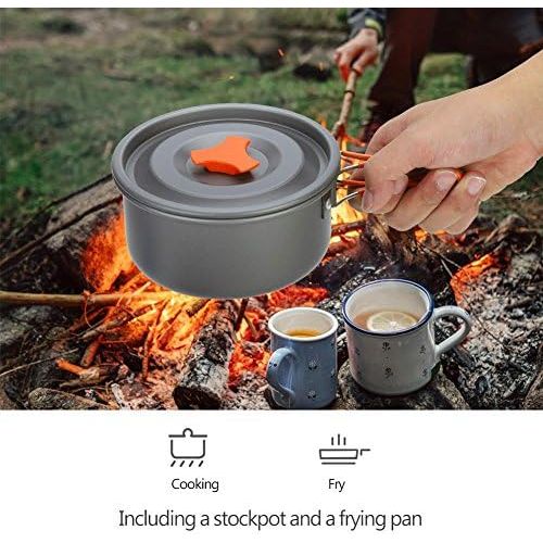  Dilwe Camping Cooking Set, 8 Pcs Folding Cooking Bowl Pot Pan Camping Mess Kit for Picnic Hiking