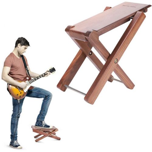  Dilwe Wooden Guitar Foot Stool, Folding Adjustable Guitar Foot Rest Stool Pedal Stand for Guitarist Accessory