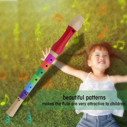  [아마존베스트]Dilwe Wood Recorder Educational Wood Flute Sound Recorder Toy for Children Kids Beginner(Multicolor)