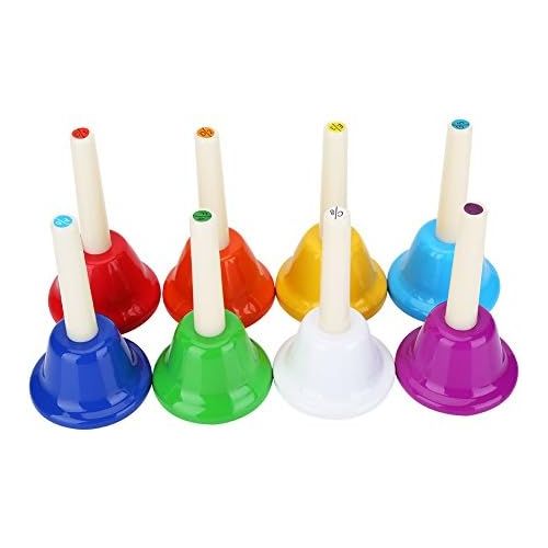  [아마존베스트]Dilwe Handbells Colourful 8 Note Metal Diatonic Hand Bell Set for Children Music Early Education Brain Development Game Playing