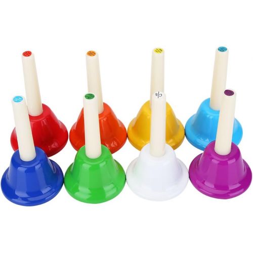  [아마존베스트]Dilwe Handbells Colourful 8 Note Metal Diatonic Hand Bell Set for Children Music Early Education Brain Development Game Playing