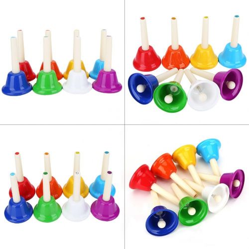  [아마존베스트]Dilwe Handbells Colourful 8 Note Metal Diatonic Hand Bell Set for Children Music Early Education Brain Development Game Playing