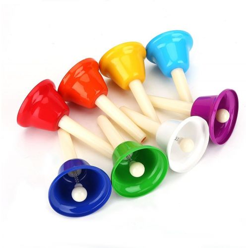  [아마존베스트]Dilwe Handbells Colourful 8 Note Metal Diatonic Hand Bell Set for Children Music Early Education Brain Development Game Playing