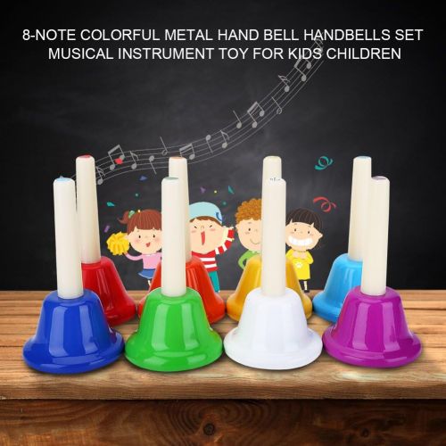  [아마존베스트]Dilwe Handbells Colourful 8 Note Metal Diatonic Hand Bell Set for Children Music Early Education Brain Development Game Playing