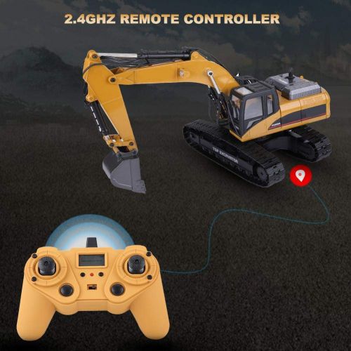  Dilwe Remote Control Excavator RC Engineering Vehicle, 2.4G 1:14 Scale 3 in 1 RC Electric Model Excavator Engineering Construction Vehicle Toy Car for Children Kids