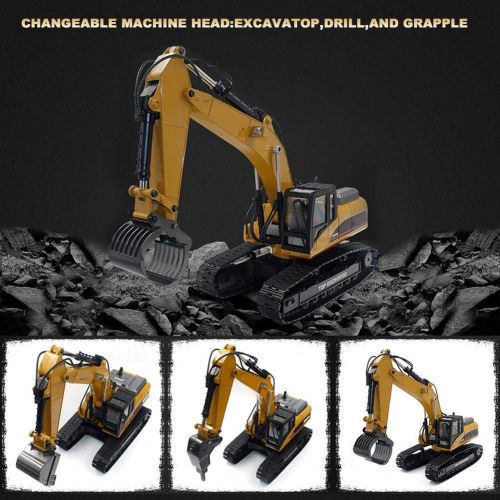  Dilwe Remote Control Excavator RC Engineering Vehicle, 2.4G 1:14 Scale 3 in 1 RC Electric Model Excavator Engineering Construction Vehicle Toy Car for Children Kids