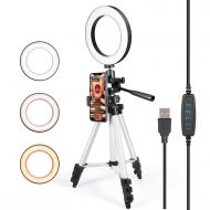 DAHAI Ring Light with Stand for Live Stream, Dimmable[3-Light Mode][9-Level Brightness] Clamp on Gooseneck Cell Phone Stand with Selfie Ring Light for Youtube, Facebook, iphone 7,6plus,