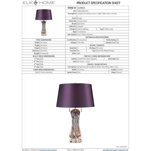  Dimond Lighting D2663 Free Blown Glass Table Lamp, Purple