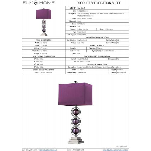  Dimond Lighting D2232 Alva Table Lamp, 27 x 12 x 27, Purple and Black Nickel Finish