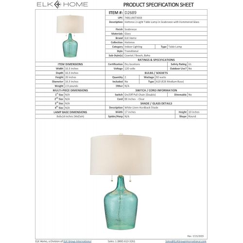  Dimond Lighting D2689 Hatteras Hammered Glass Table Lamp, Seabreeze Blue