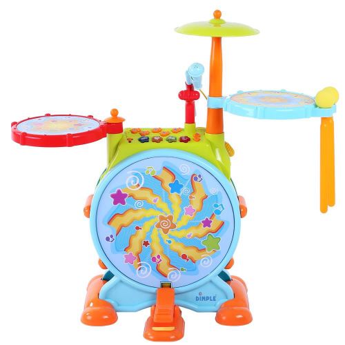  Electric Big Toy Drum Set For Kids By Dimple - Comes with Microphone Pedal n Stool - Pre Recorded Songs instruments music Lights n Sounds - Best Fun Playset for Boys n Girls - Grea