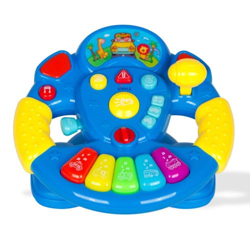  Childrens Play Steering Wheel with a Ton of Buttons Modes Lights and Sounds along with a Detachable Swivel Base by Dimple