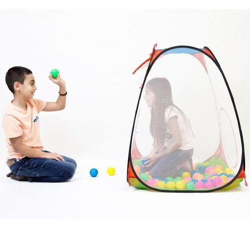  Dimple Kids Mesh Pop Up Playhouse Tent and Ball Pit with Basketball Hoop & 100 Colorful Balls