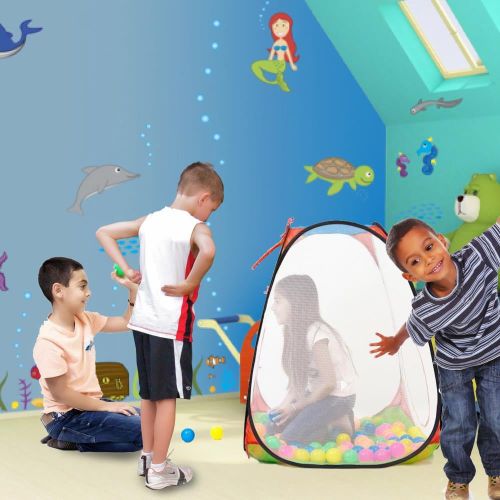  Dimple Kids Mesh Pop Up Playhouse Tent and Ball Pit with Basketball Hoop & 100 Colorful Balls