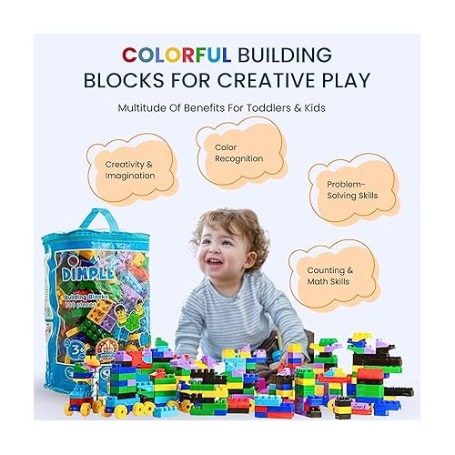  Dimple Large Building Blocks for Toddlers/Kids Stackable, Multi-Colored, Interlocking Toys Safe, Non-Toxic Plastic Bright Colors, Waterproof Boys & Girls Age 3+ (300 Pieces) for Kids