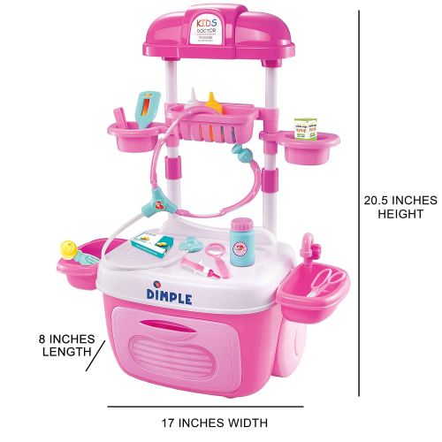  Dimple DCN14000 Pretend Play Set On-The-Go Carrier Travel Toy for Boys Girls & Toddlers, Great Gift for Children (Doctor), Pink