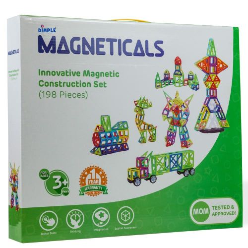  Dimple Magneticals 198 Pieces Creative Magnetic Building Blocks Set, 3D Building Construction Tile Set, STEM Educational Toy, Improve Hand-Eye Coordination, Top-Rated Toy for Girls and Bo