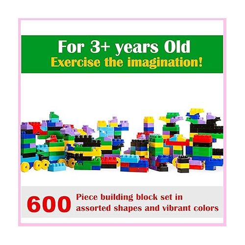  Dimple Large Building Blocks for Toddlers/Kids (600 Piece) Stackable, Multi-Colored, Interlocking Toys Safe, Non-Toxic Plastic Bright Colors, Waterproof Boys, Girls Age 3 for Kids