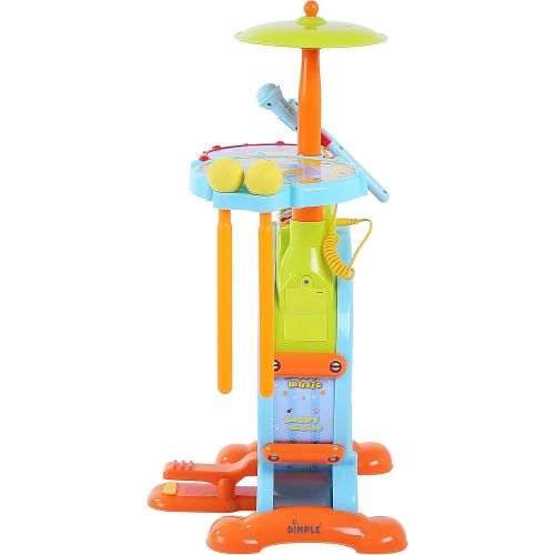  [아마존베스트]Dimple Electric Big Toy Drum Set for Kids with Movable Working Microphone to Sing and a Chair - Tons of Various Functions and Activity, Bass Drum and Pedal with Drum Sticks (Adjust