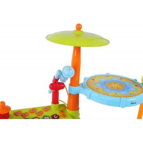 [아마존베스트]Dimple Electric Big Toy Drum Set for Kids with Movable Working Microphone to Sing and a Chair - Tons of Various Functions and Activity, Bass Drum and Pedal with Drum Sticks (Adjust