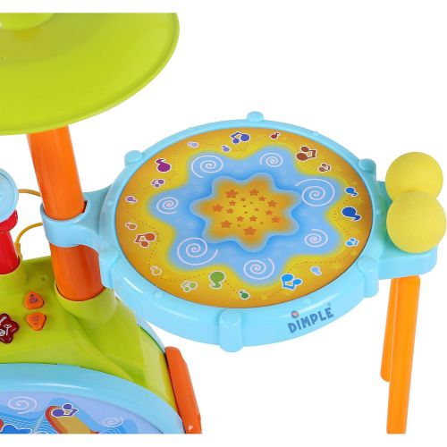  [아마존베스트]Dimple Electric Big Toy Drum Set for Kids with Movable Working Microphone to Sing and a Chair - Tons of Various Functions and Activity, Bass Drum and Pedal with Drum Sticks (Adjust