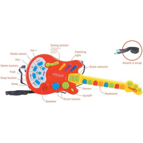  [아마존베스트]Dimple Toy Electric Guitar with Over 20 Interactive Buttons, Levers & Modes with Sound & Lights