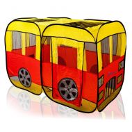 Childrens Red &Yellow City Bus Design Pop Up Play Tent Playhouse with Mesh Windows for Indoors & Outdoors by Dimple