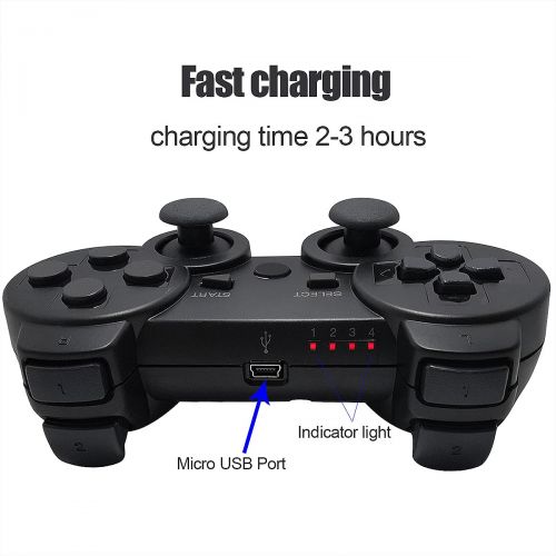  [아마존베스트]Dimrda PS3 Controller Wireless Bluetooth PS 3 Remote Controller for Playstation 3 Controller Game Joystick with Charging Cables Black 2 Pack