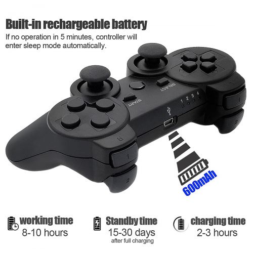  [아마존베스트]Dimrda PS3 Controller Wireless Bluetooth PS 3 Remote Controller for Playstation 3 Controller Game Joystick with Charging Cables Black 2 Pack
