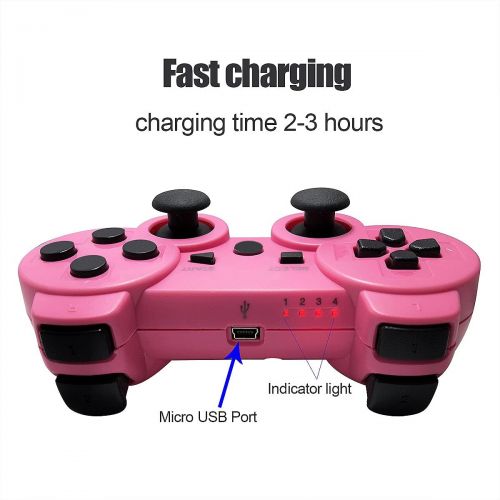  [아마존베스트]Dimrda PS3 Controller Wireless PS 3 Remote Controller Bluetooth for Playstation 3 Controller Wireless Game Joystick with Charging Cables Pink 2 Pack