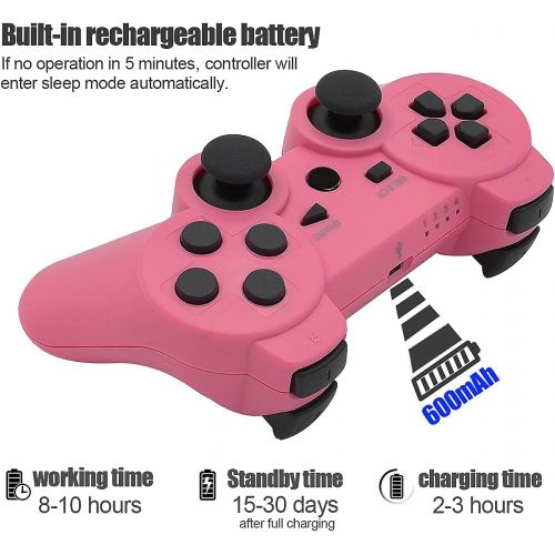  [아마존베스트]Dimrda PS3 Controller Wireless PS 3 Remote Controller Bluetooth for Playstation 3 Controller Wireless Game Joystick with Charging Cables Pink 2 Pack