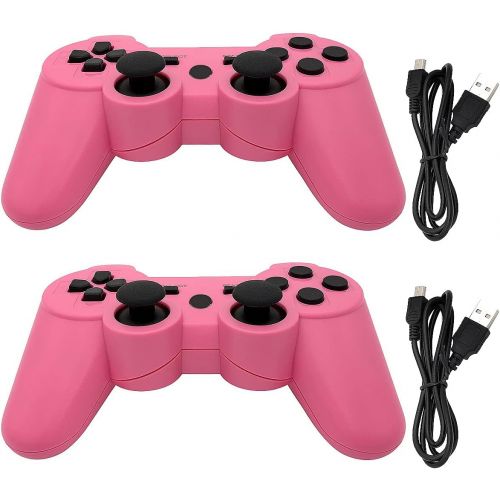  [아마존베스트]Dimrda PS3 Controller Wireless PS 3 Remote Controller Bluetooth for Playstation 3 Controller Wireless Game Joystick with Charging Cables Pink 2 Pack