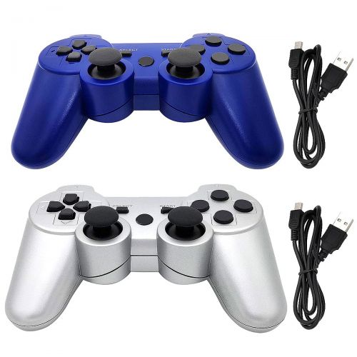  [아마존베스트]Dimrda PS3 Controller Wireless PS 3 Remote Controller Bluetooth for Sony Playstation 3 Controller Game Joystick with Charging Cables Blue + Silver